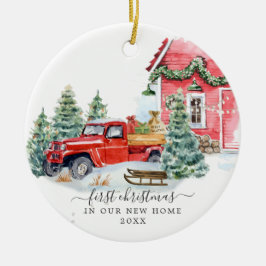 Vintage Red Lastbil | Första jul - nytt hem Julgransprydnad Keramik
