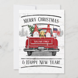 Vintage Red Lastbil Gnome Hund Patriotic jul Julkort