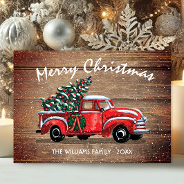 Vintage Red Lastbil God jul Rustic Wood Julkort