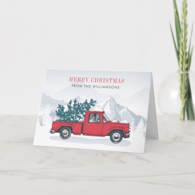 Vintage Red Lastbil jul Helgkort (Framsida)