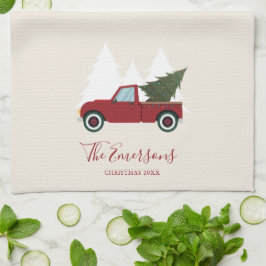 Vintage Red Lastbil jul Kökshandduk