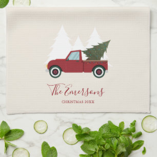 Vintage Red Lastbil jul Kökshandduk