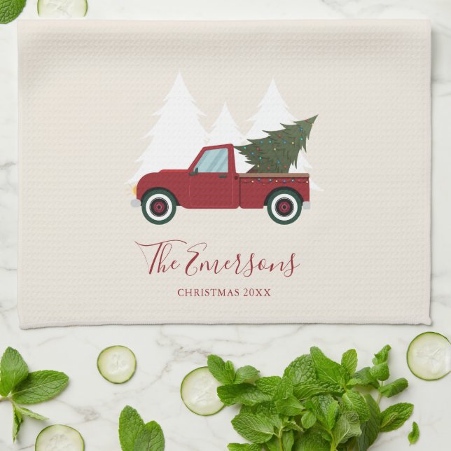 Vintage Red Lastbil jul Kökshandduk (Vikta)