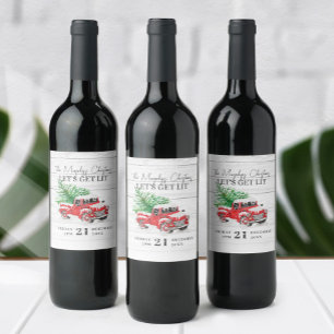 Vintage Red Lastbil jul Vinflaska Etikett