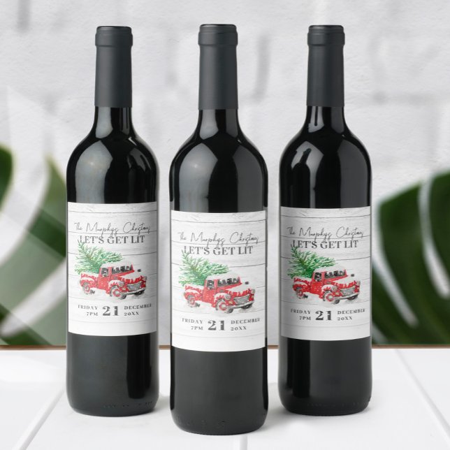 Vintage Red Lastbil jul Vinflaska Etikett (Skapare uppladdad)