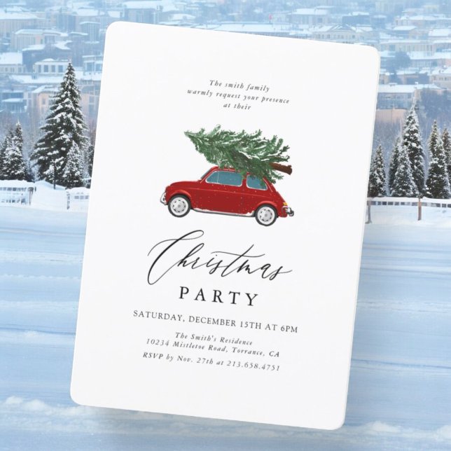 Vintage Red Lastbil-julen Julfest Inbjudningar (Skapare uppladdad)