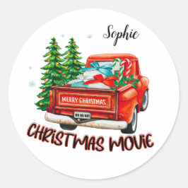 Vintage Red Lastbil, julfilm Runt Klistermärke