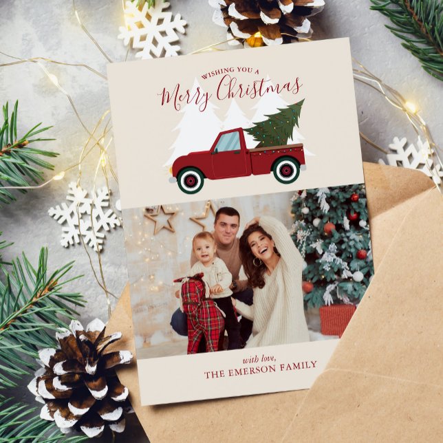 Vintage Red Lastbil julfoto Julkort (Skapare uppladdad)