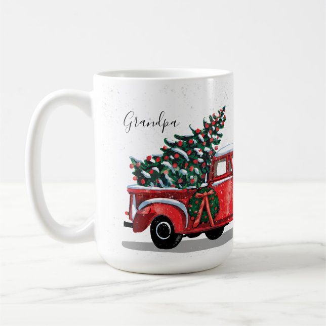 Vintage Red Lastbil Julgran Grandpa Namn Kaffemugg (Vänster)
