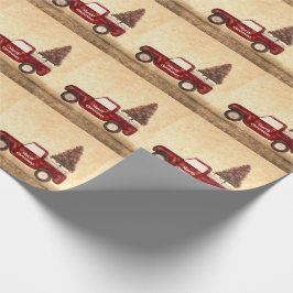Vintage Red Lastbil Julgran Rustic Mönster Presentpapper