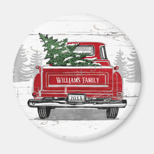 Vintage Red Lastbil Julgran Rustic Namn Magnet