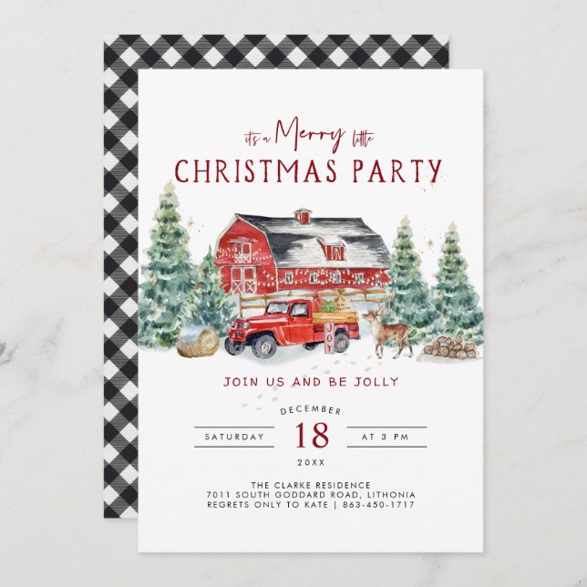 Vintage Red Lastbil julpars inbjudan (Fram/baksida)