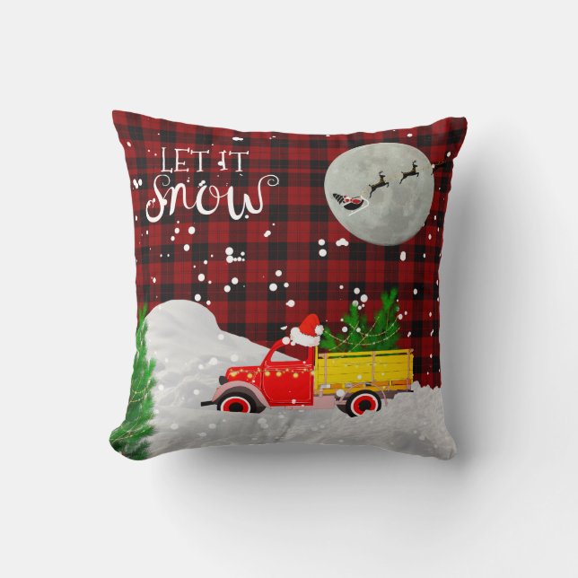 Vintage RED LASTBIL Lumberjack Buffalo Play Julaft Kudde (Framsida)