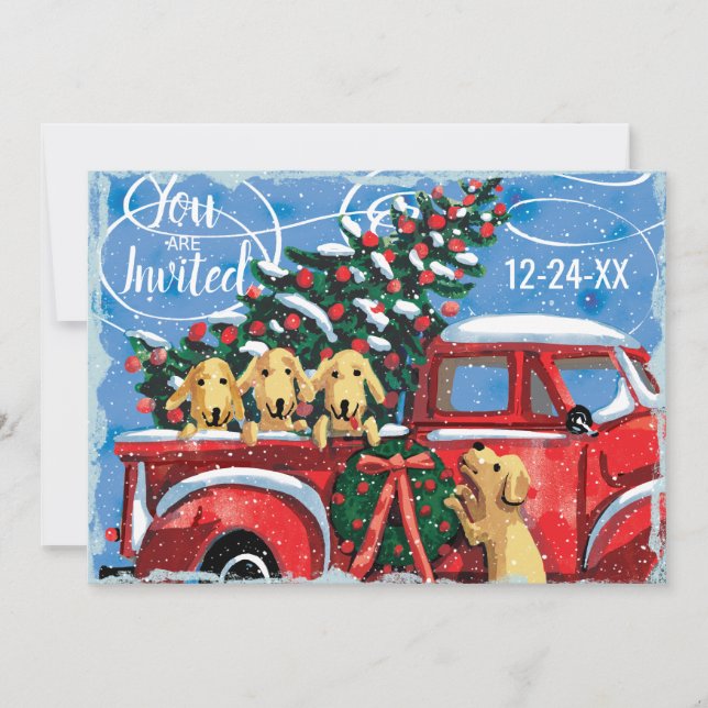 Vintage Red Lastbil med Hundar-familjen, Party Inbjudningar (Framsida)