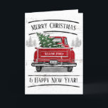 Vintage Red Lastbil med Julgran Family Namn Helgkort<br><div class="desc">Den här personligen är ett rosa helgdag-kort som har en vintage röd lastbil med en Julgran. Det står "God jul & Gott nytt år!" Anpassa till din familj namn och år i ett modernt vitt teckensnitt. Insidan av kortet har en hälsning som du kan lämna som den är eller anpassa....</div>