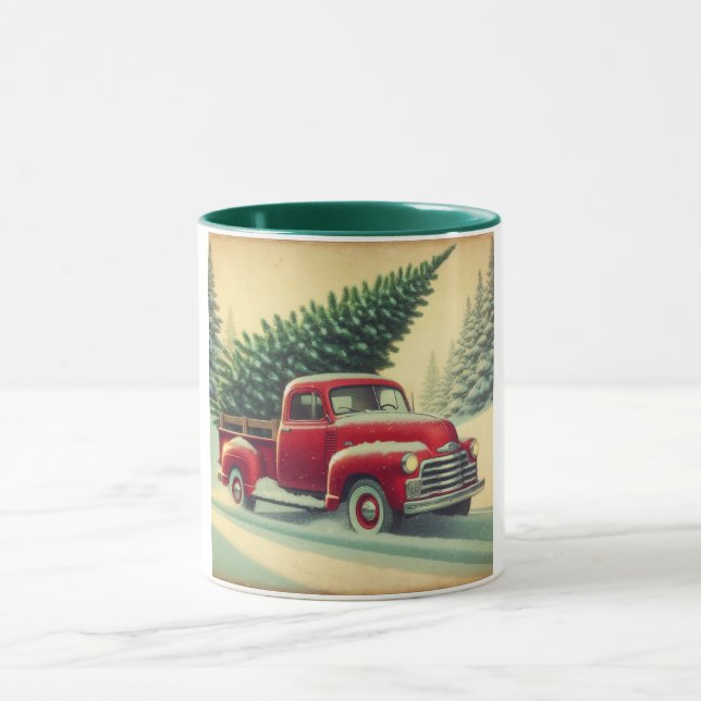 Vintage Red lastbil med Julgran Mugg (Center)