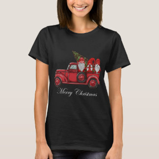 Vintage Red Lastbil med tre Gnomes Merry Christma T Shirt