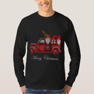 Vintage Red Lastbil med tre Gnomes Merry Christma T Shirt