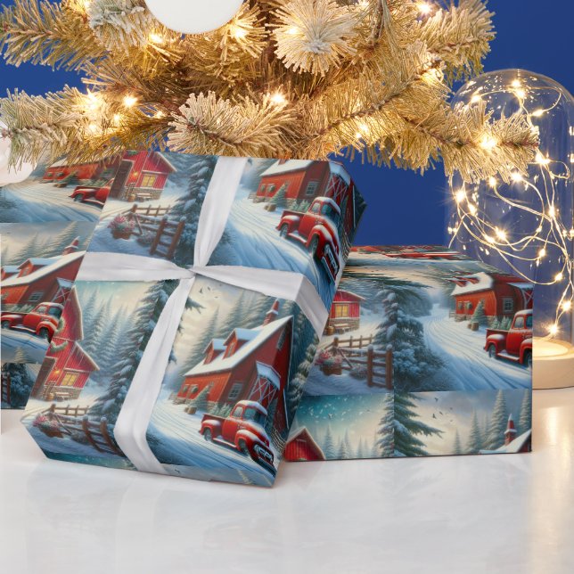 Vintage Red Lastbil och Red Barn jul Presentpapper (Helgdagar)