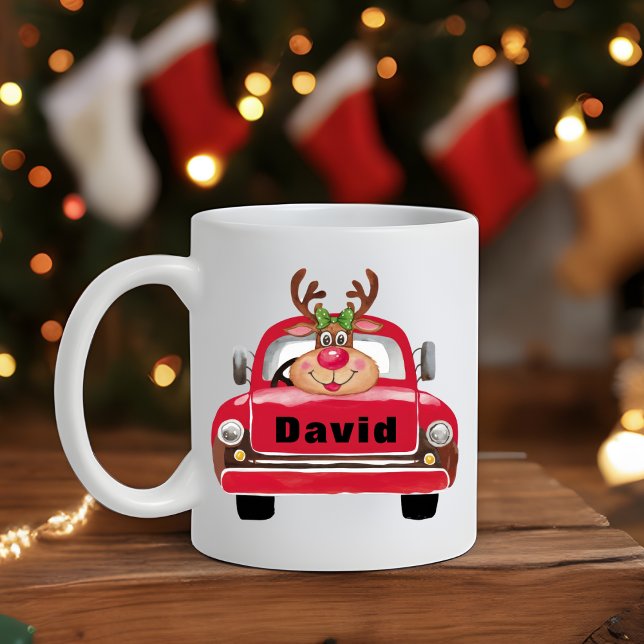 Vintage Red Lastbil Reindeer jul Kaffemugg (Vintage Red Truck Reindeer Christmas Coffee Mug
)
