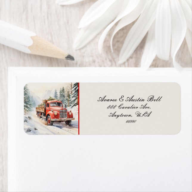 Vintage Red Lastbil Returadress Etikett (Insitu)