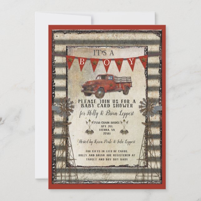 Vintage Red Lastbil Rustic Farmhouse Personlig Inbjudningar (Framsida)