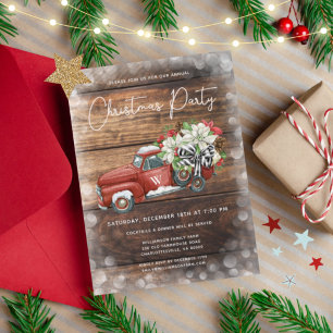 Vintage Red Lastbil Rustic jul Party Inbjudan