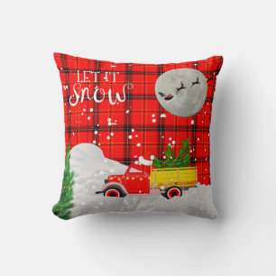 Vintage RED LASTBIL Rustic Julafton Tartan Red Bla Kudde