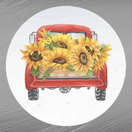 Vintage Red Lastbil Sunblommor Cargo Runt Klistermärke