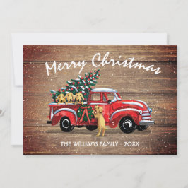 Vintage Red Lastbil w/ Hundar Rustic jul Julkort