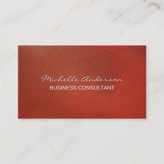 Vintage Red Leather | Relief Lettering Visitkort (Framsida)