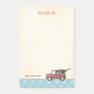 Vintage Red Leksak Lastbil med Julgran Post-it Block