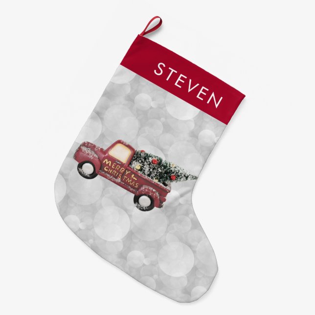 Vintage Red Leksak Lastbil Stor Julstrumpa (Framsidan (Hängande))