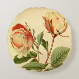 Vintage Red Lemon Gult Blommigt Tea Ro Safrano Rund Kudde
