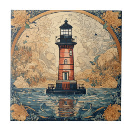 Vintage Red Lighthouse Kakelplatta