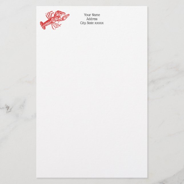 Vintage Red Lobster #1 Teckning Brevpapper (Framsida)