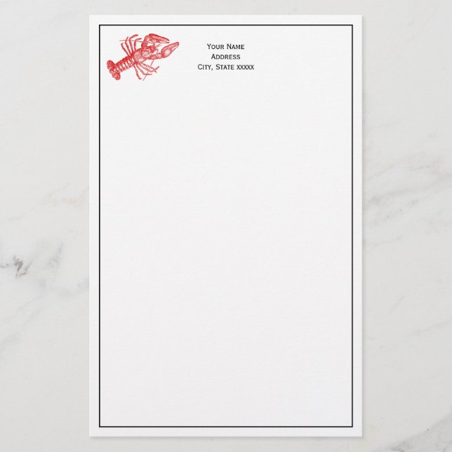 Vintage Red Lobster #1 Teckning Brevpapper (Framsida)