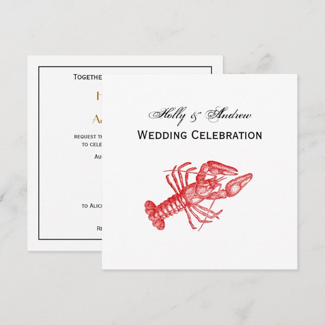 Vintage Red Lobster #1 Teckning Inbjudningar (Fram/baksida)