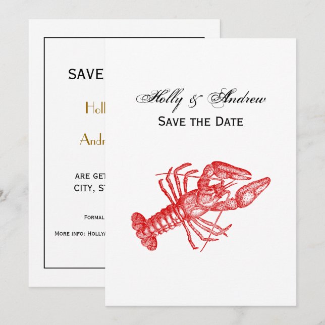 Vintage Red Lobster #1 Teckning Inbjudningar (Fram/baksida)