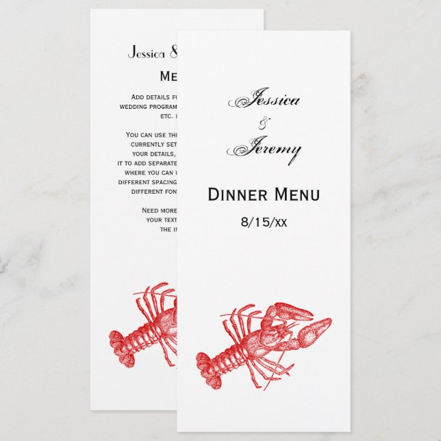 Vintage Red Lobster #1 Teckning Inbjudningar (Fram/baksida)