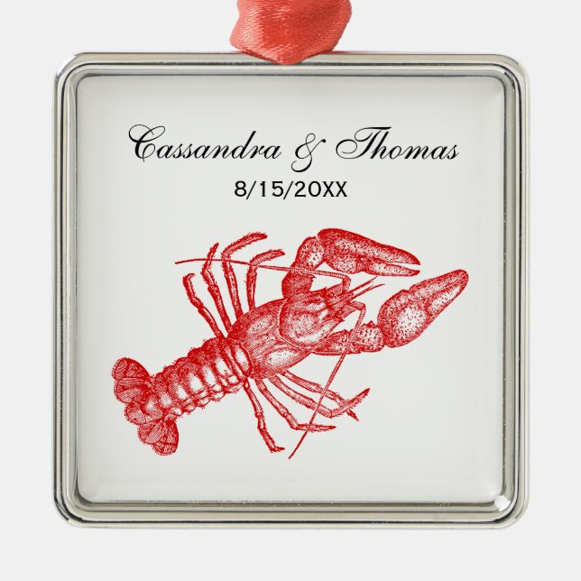 Vintage Red Lobster #1 Teckning Julgransprydnad Metall (Framsidan)