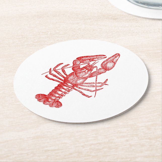 Vintage Red Lobster #1 Teckning Underlägg Papper Rund (Vinklad)