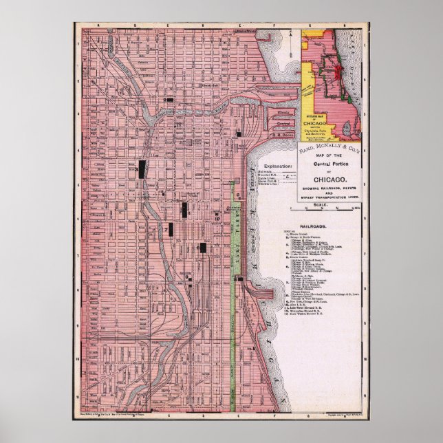 Vintage Red Map of Chicago Poster 1897 (Framsidan)