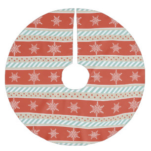Vintage Red Mint Beige Rand Snöflingor Mönster Julgransmatta Borstad Polyester