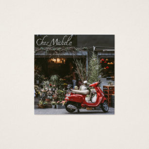 Vintage Red Motor Scooter Fyrkantigt Visitkort