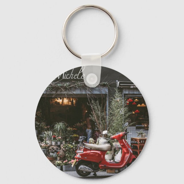 Vintage Red Motor Scooter Nyckelring (Framsida)