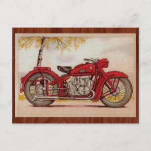 Vintage Red Motorcycle Vykort
