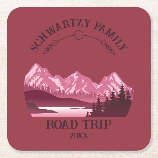 Vintage Red Mountain Sjö Sunset Underlägg Papper Kvadrat (Framsidan)