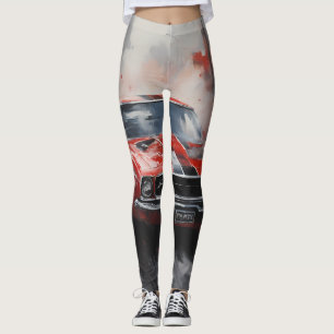 Vintage Red Muscle Car med silver rand Leggings