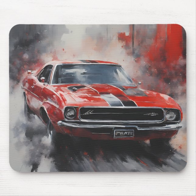 Vintage Red Muscle Car med silver rand Musmatta (Framsidan)